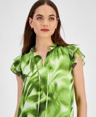 Women's Printed Ruffled Tie-Neck Blouse by ANNE KLEIN