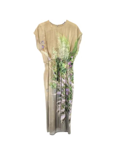 floral-print drawstring silk midi dress by ANNTIAN