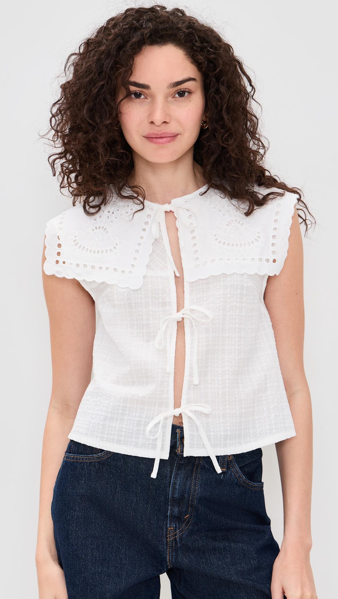 Cutwork Collar Tie Front Blouse by ANOTHER GIRL