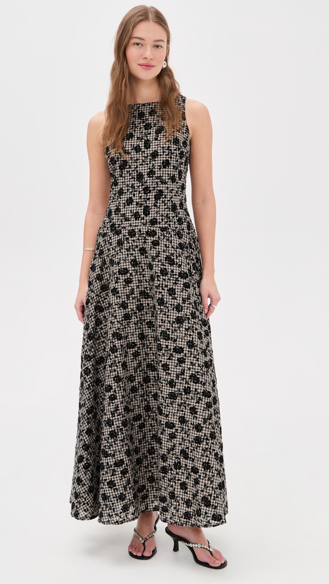 Floral Flocked Gingham Maxi Dress by ANOTHER GIRL