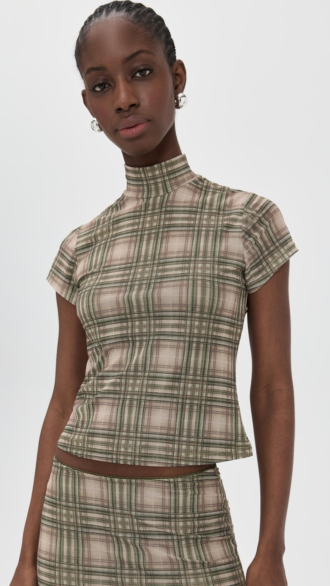 Plaid Mesh High Neck Top by ANOTHER GIRL