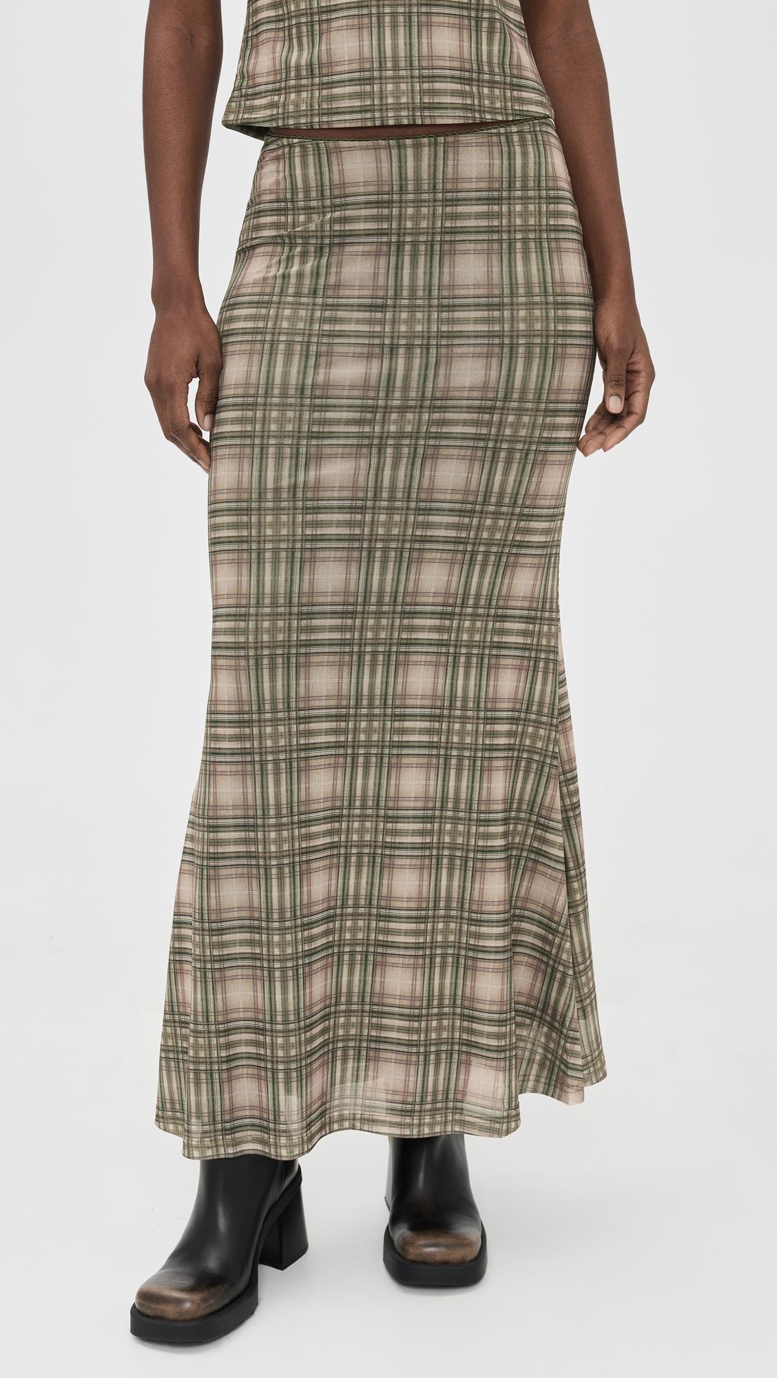 Plaid Mesh Maxi Skirt by ANOTHER GIRL