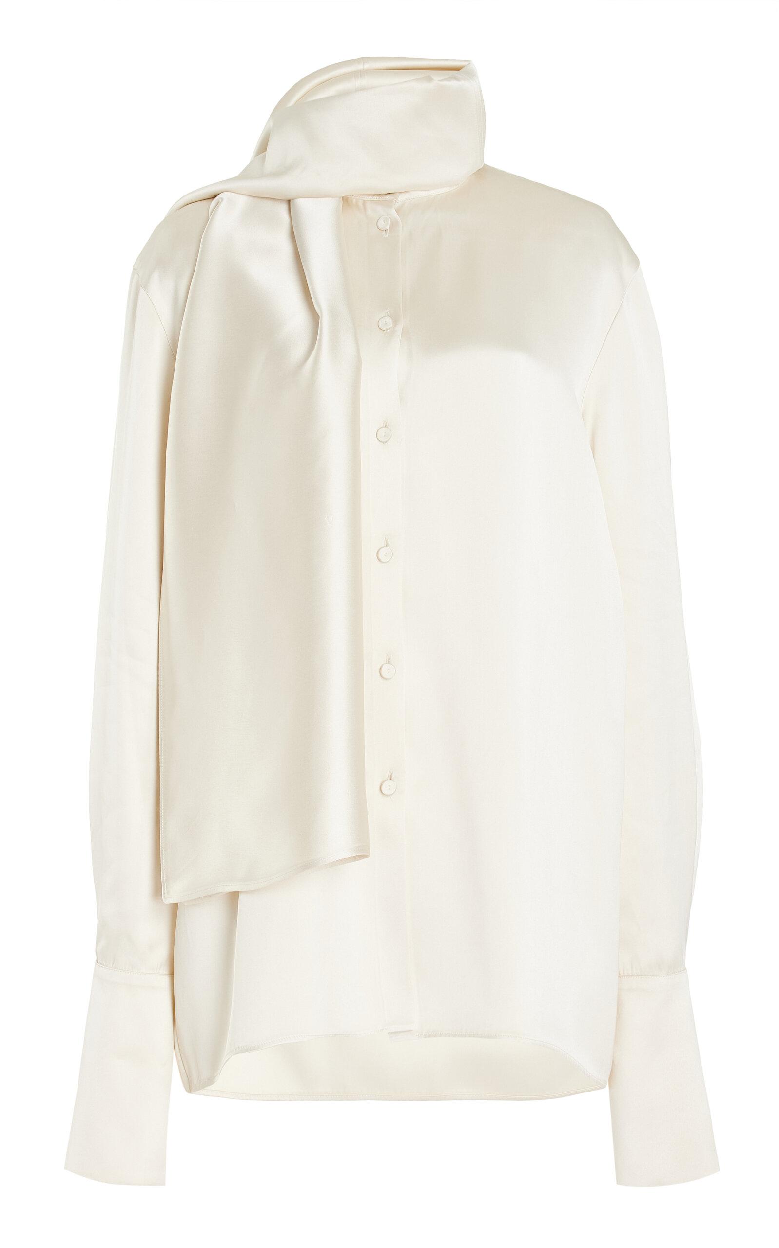 Another Tomorrow Scarf-Detailed Satin Shirt - Moda Operandi by ANOTHER TOMORROW