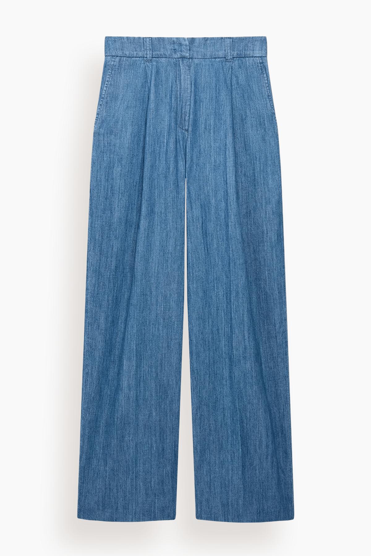 Chambray Relaxed Wide Leg Pant in Medium Blue by ANOTHER TOMORROW