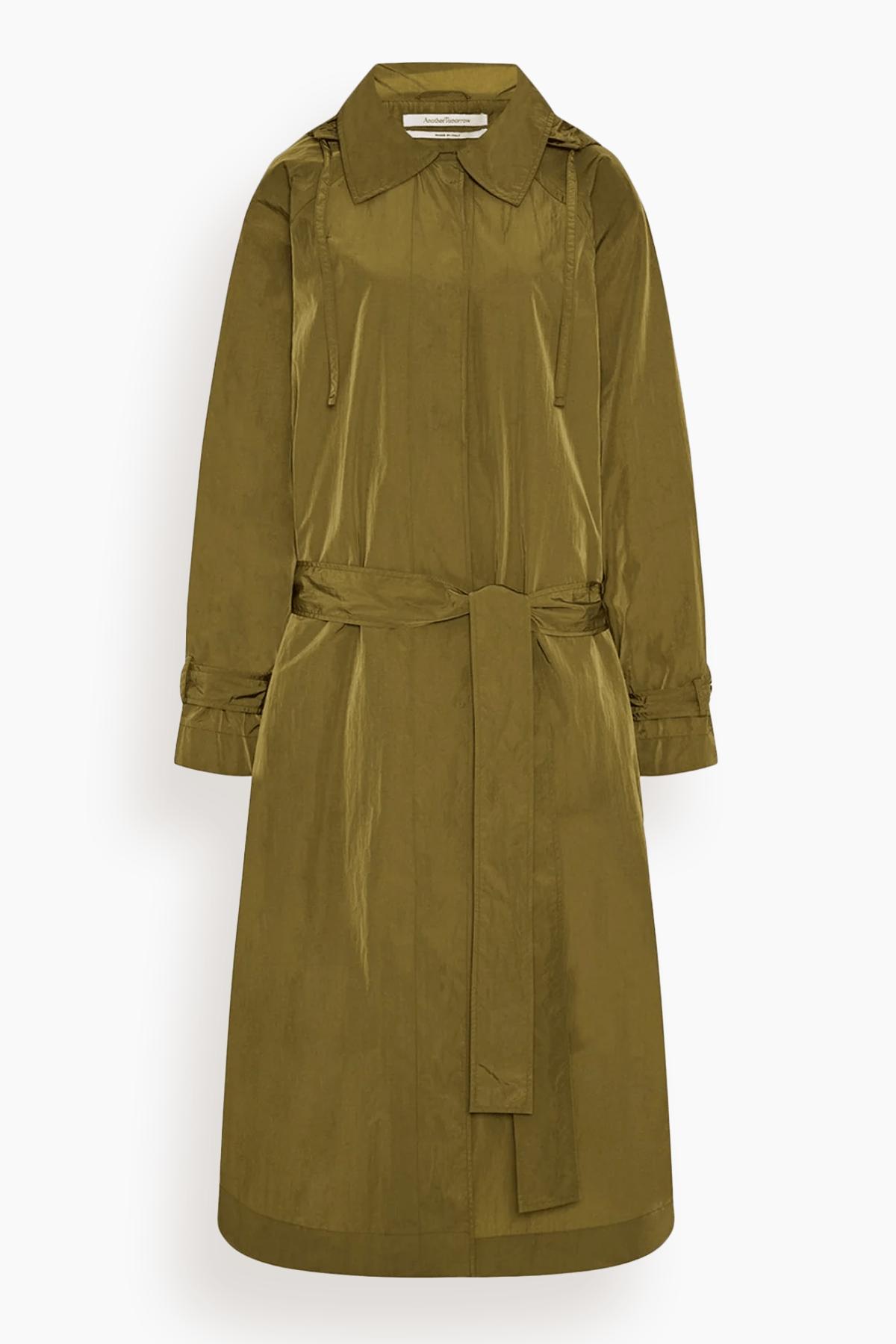 Recycled Nylon Trench in Olive by ANOTHER TOMORROW