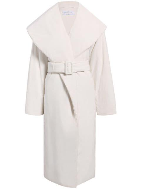 wrap-design belted puffer jacket by ANOTHER TOMORROW