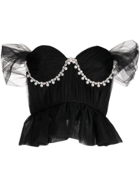 faux-pearl embellished off-shoulder blouse by ANOUKI