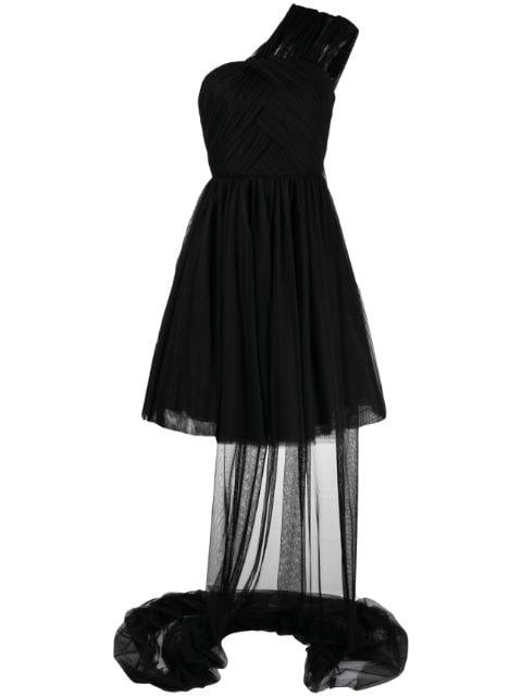 one-shoulder ruffle-hem dress by ANOUKI