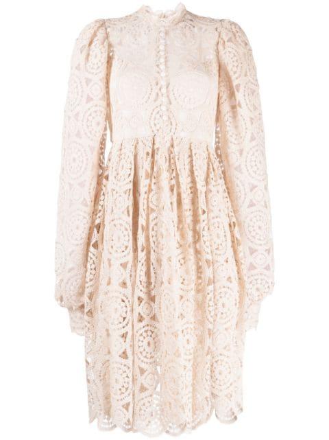 puff-sleeve crochet-cotton dress by ANOUKI