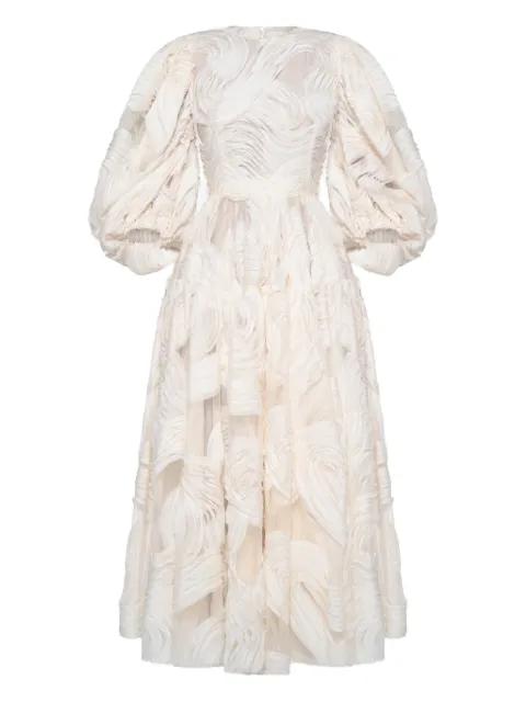 puff-sleeve embroidered midi dress by ANOUKI