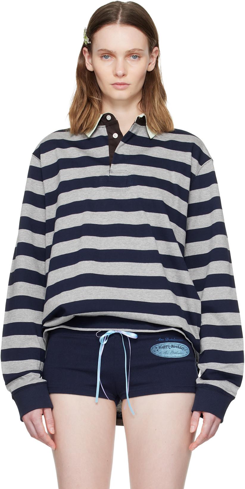Gray & Navy Rugger Polo by ANS DOTSLOEVNER