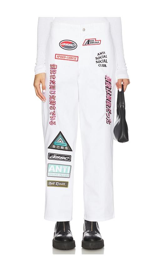 Anti Social Social Club Patched Up Racing Pants in White by ANTI SOCIAL SOCIAL CLUB