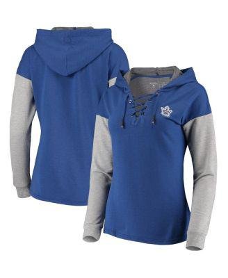 Women's Blue and Heathered Gray Toronto Maple Leafs Amaze Lace-Up Hoodie Long Sleeve T-shirt by ANTIGUA