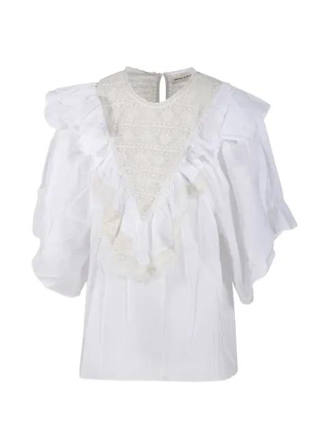 Dolly ruffled lace-panel blouse by ANTIK BATIK