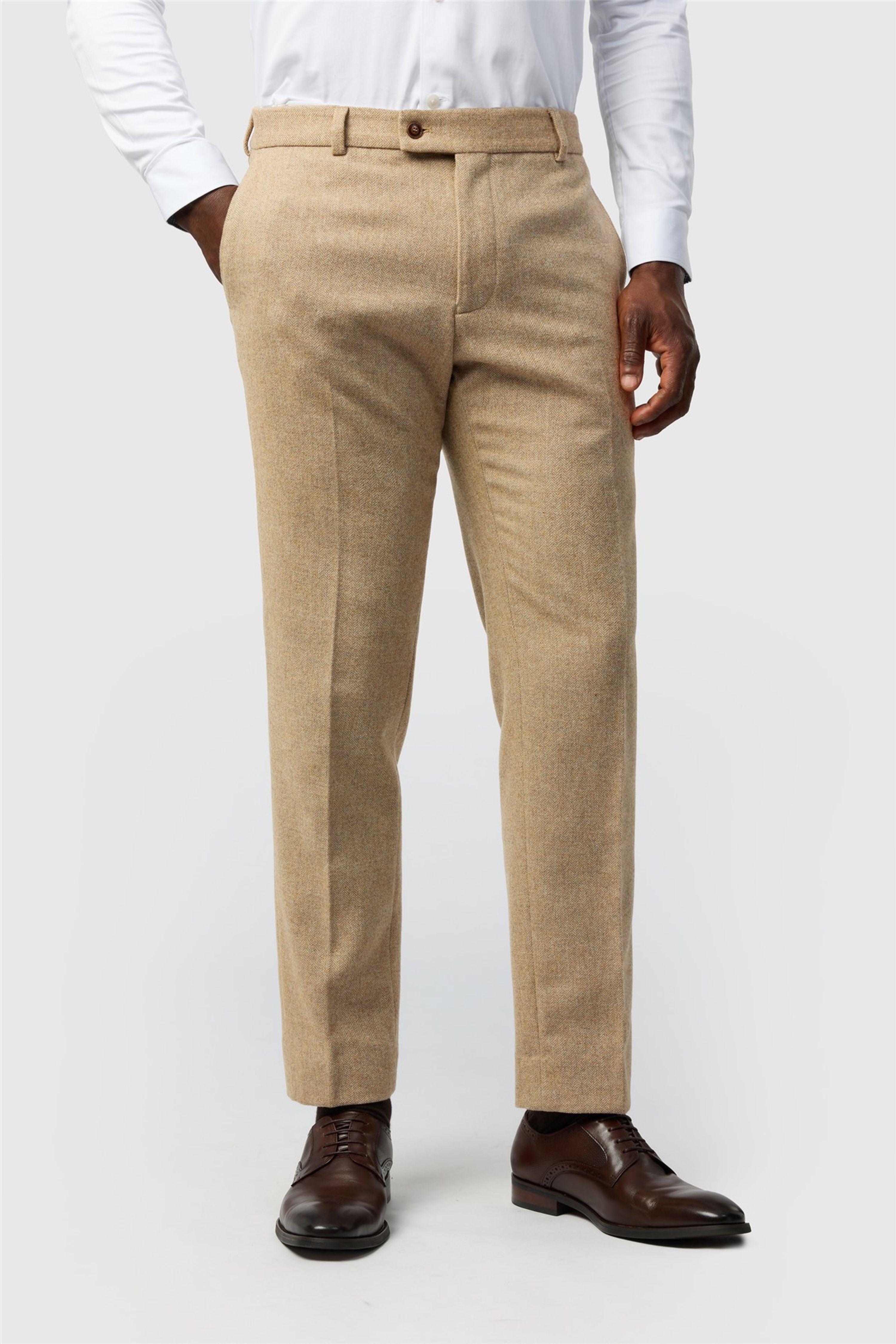 Flat Fronted Herringbone Slim Fit Suit Trousers by ANTIQUE ROGUE