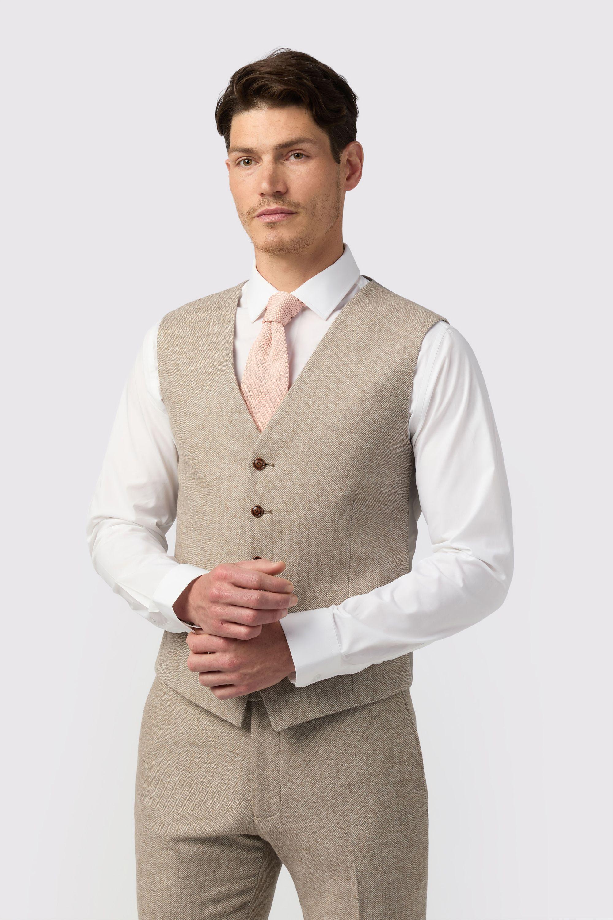 Slim Fit Taupe Tweed Waistcoat by ANTIQUE ROGUE