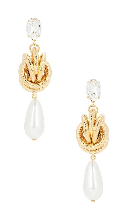 Anton Heunis Omega Clasp Oval Knot & Pendant Earrings in Metallic Gold by ANTON HEUNIS