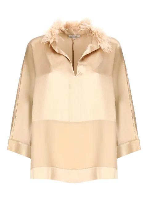 feather-trimmed V-neck top by ANTONELLI