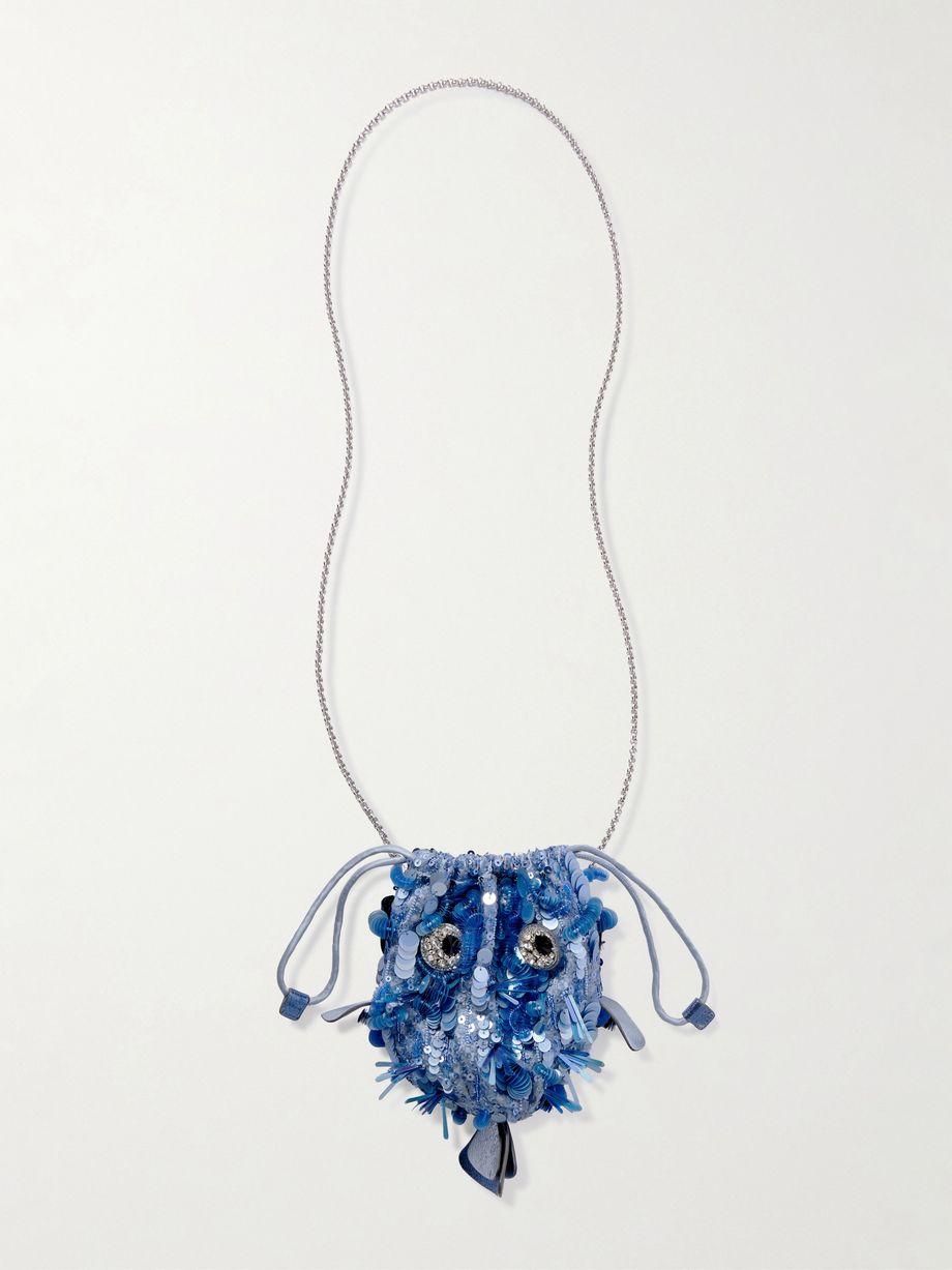 Blowfish embellished leather-trimmed satin shoulder bag by ANYA HINDMARCH