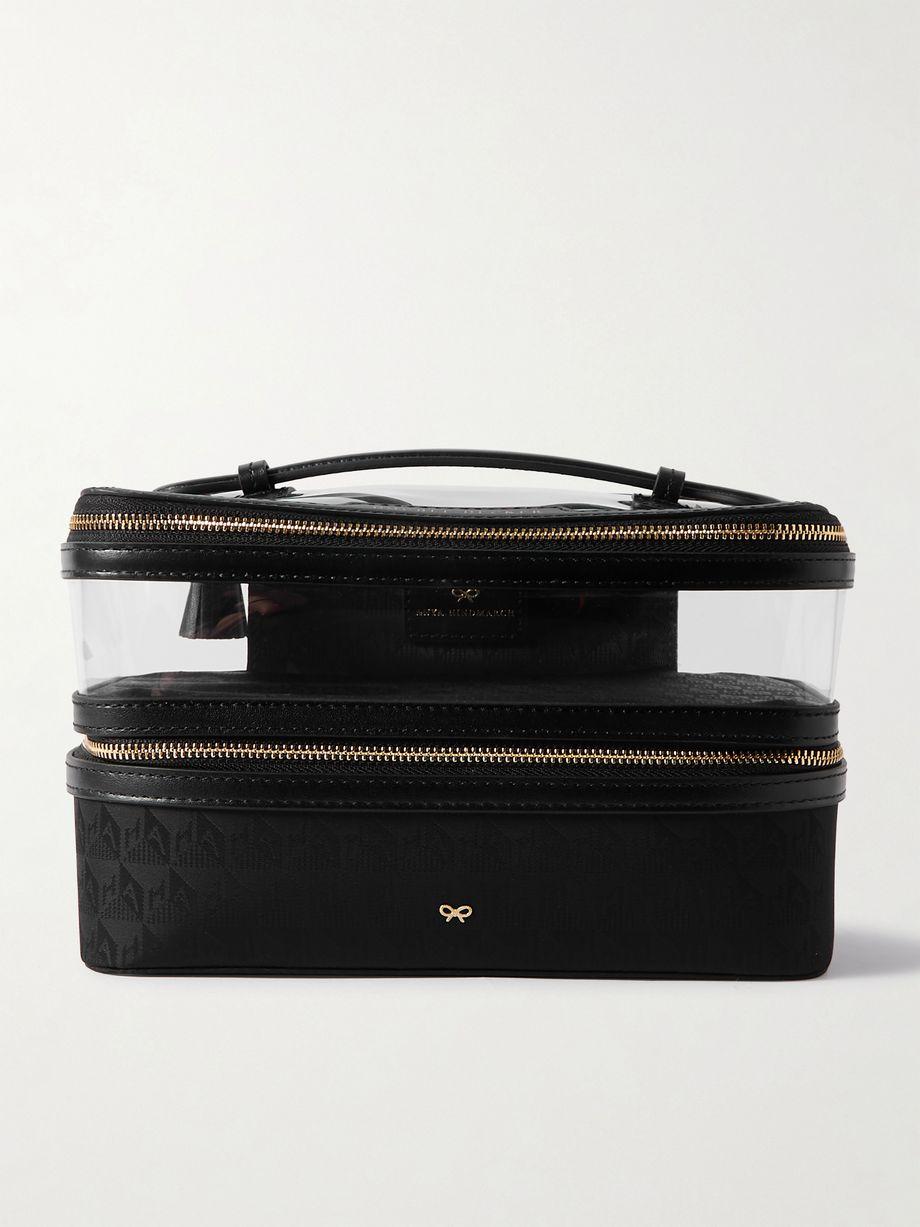Double Decker leather-trimmed nylon-jacquard and PVC cosmetics case by ANYA HINDMARCH