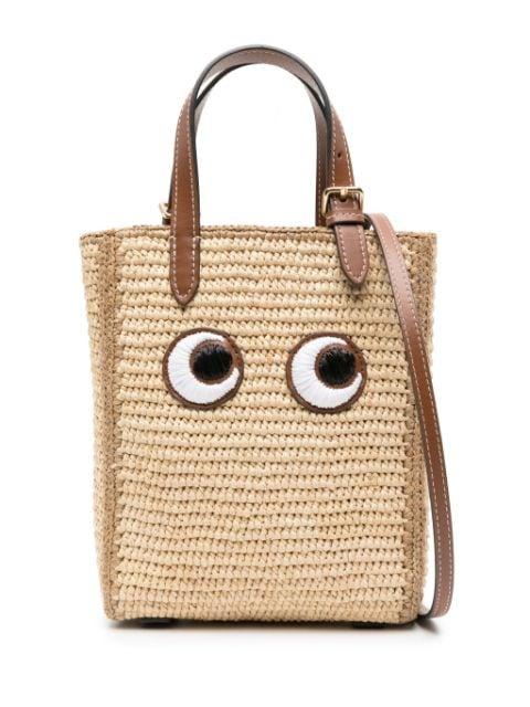 Eyes-embroidered raffia tote bag by ANYA HINDMARCH