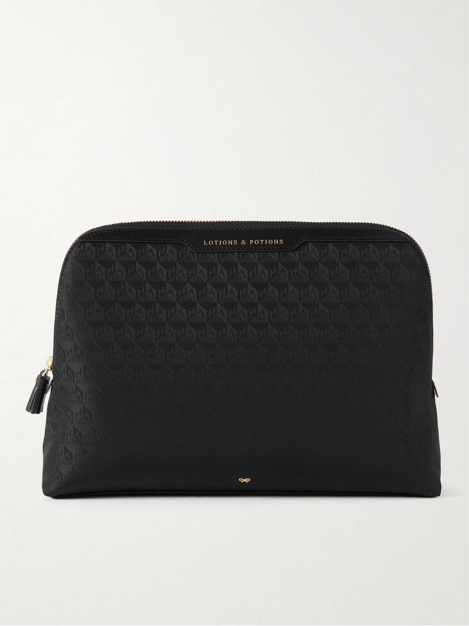 Lotions and Potions leather-trimmed jacquard cosmetics case by ANYA HINDMARCH