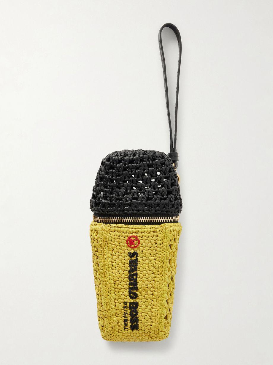 STABILO leather-trimmed raffia bag charm by ANYA HINDMARCH
