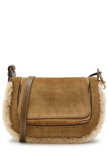 Vere small shearling-trimmed suede cross-body bag by ANYA HINDMARCH