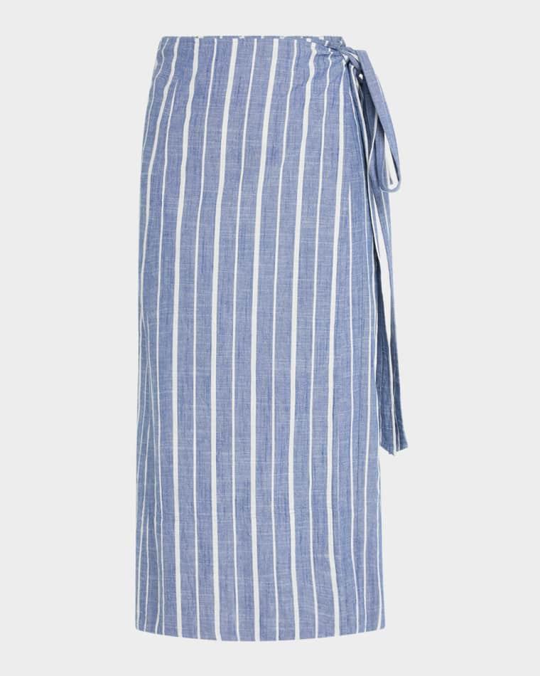 De Vera Striped Cotton Chambray Wrap Skirt by APIECE APART