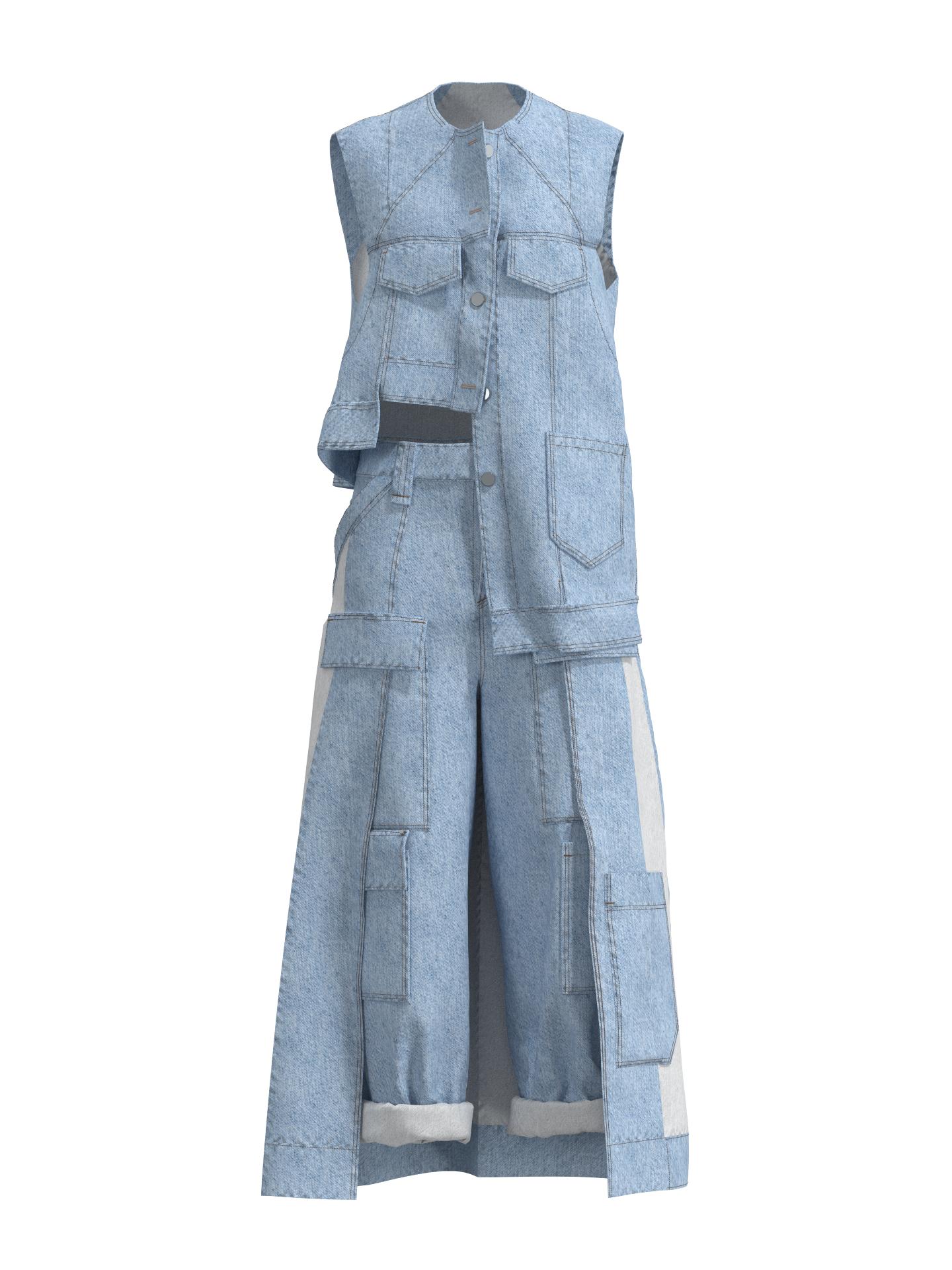 INTEGRATED jeans-maxi and disordered jacket by APOCRYPHAL INTEGRATED jeans-maxi and disordered jacket by APOCRYPHAL