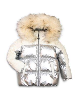 Girls' Hooded Mixed Media Puffer Coat - Little Kid by APPAMAN