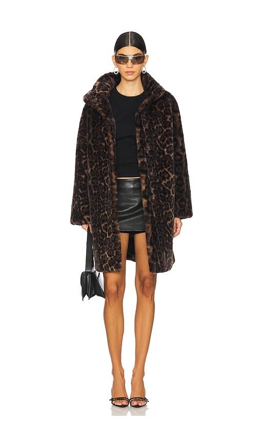 Apparis Blair Leopard Mid Length Coat in Brown by APPARIS