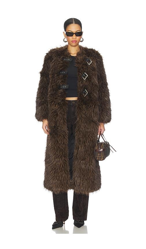 Apparis Nolwen Fox Maxi Coat in Brown by APPARIS