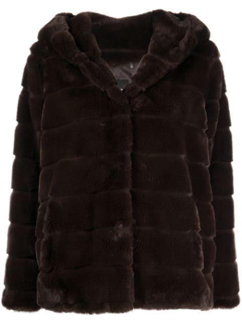 hoodied faux-fur coat by APPARIS