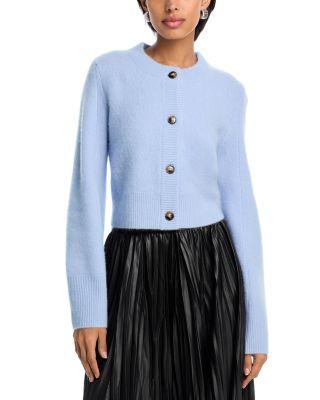 100% Cashmere Cropped Wide Sleeve Crewneck Cardigan - Exclusive by AQUA