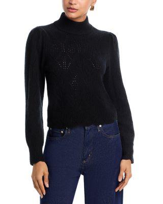 100% Cashmere Pointelle Mock Neck Sweater - Exclusive by AQUA