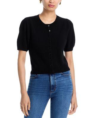 100% Cashmere Short Puff Sleeve Cardigan - Exclusive by AQUA
