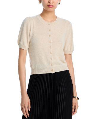 100% Cashmere Short Puff Sleeve Cardigan - Exclusive by AQUA