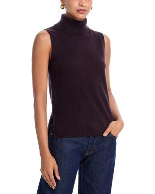 100% Cashmere Split Hem Turtleneck Tank - Exclusive by AQUA