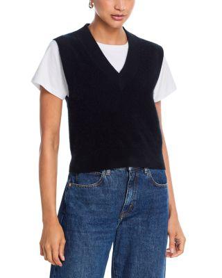 100% Cashmere Super Brushed V Neck Sweater Vest - Exclusive by AQUA