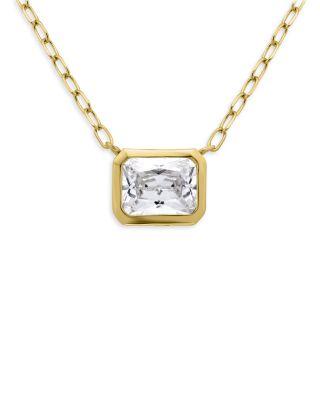 18K Gold Over Sterling Silver Bezel Set Octagon Cubic Zirconia Necklace by AQUA