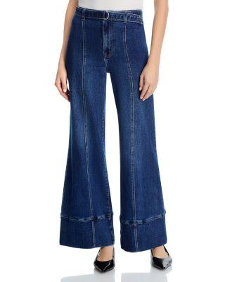Belted Seamed High Rise Wide Leg Jeans  in Indigo by AQUA