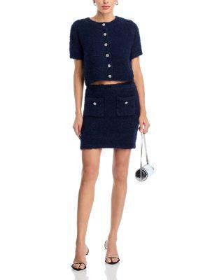 Boucl&eacute; Short Sleeve Cardigan & Boucl&eacute; Crystal Button Skirt - Exclusive by AQUA
