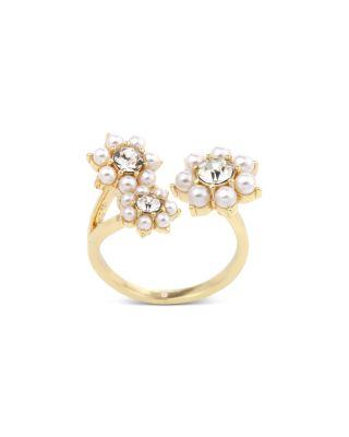 Cubic Zirconia & Imitation Pearl Flower Open Ring - Exclusive by AQUA