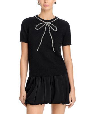Embellished Bow Short Sleeve Sweater - Exclusive by AQUA