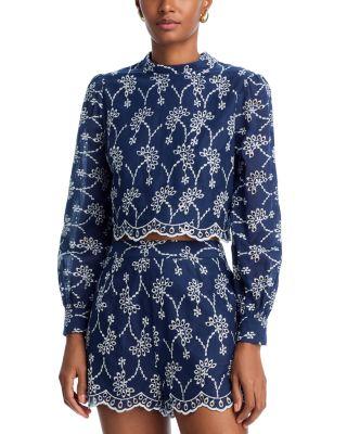 Embroidered Eyelet Long Sleeve Top - Exclusive by AQUA