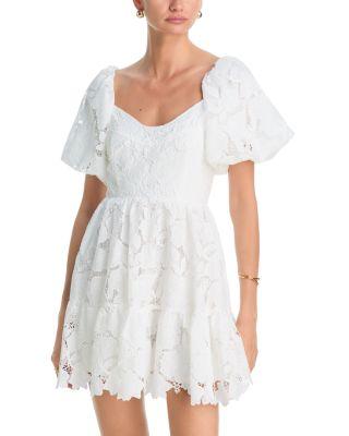 Embroidered Eyelet Puff Sleeve Mini Dress - Exclusive by AQUA