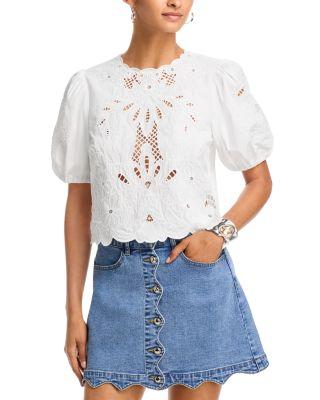Embroidered Lace Elbow Sleeve Top - Exclusive by AQUA