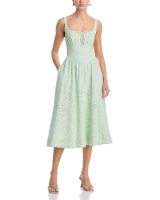 Embroidered Paisley Tie Front Midi Dress - Exclusive by AQUA
