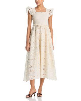 Eyelet Smocked Midi Dress - Exclusive by AQUA
